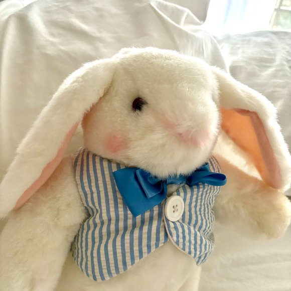 Hallmark Easter Bunny Plush Male Blue Stripe Vest Excellent Condition 13" Toy - Picture 2 of 7